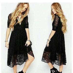 Free People Black Lace Midi Dress